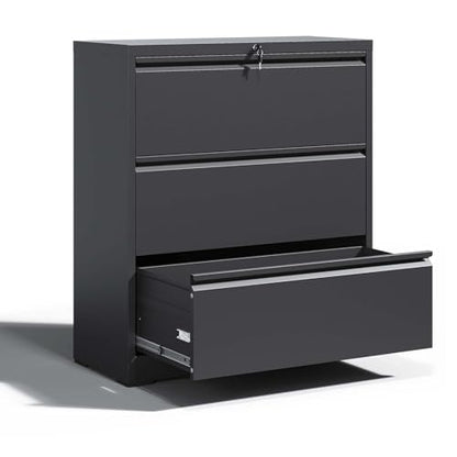3 Drawer Lateral File Cabinet with Lock,Black Home Office Cabinet | Heavy Duty Large Steel Filing Cabinets Wide Storage Cabinet for Legal/Letter Size File,Assembly Required - size: Lateral-3 drawers