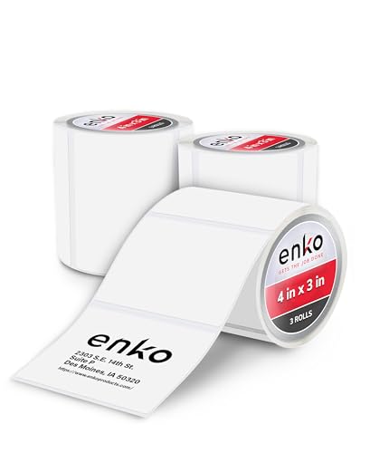 enKo 4 x 3 in 3 Rolls | 1500 Direct Thermal Address and Shipping Labels - size: 3 Rolls - 1,500 Labels