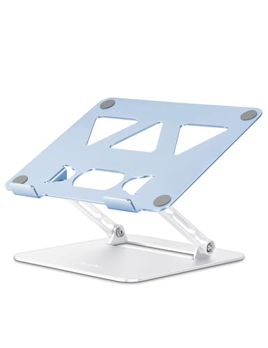 Aoviho Adjustable Laptop Stand for Desk,Portable Laptop Stand Holder and Riser,Foldable Aluminum Notebook Computer Stands for MacBook Air Pro HP Lenovo Dell Samsung, 10-15.6 inch (Sky Blue-Silver) - color: Sky Blue-Silver