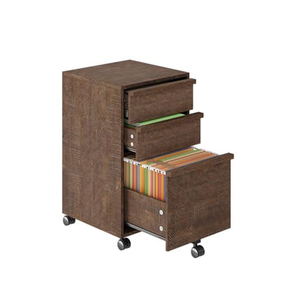Garvee Rolling File Cabinet with 3 Drawers, Wood Mobile Filing Cabinet for Home Office, Under Desk Printer Stand with Wheels, Large File Drawer, 2 Locking Casters, Brown - color: Brown