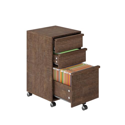 Garvee Rolling File Cabinet with 3 Drawers, Wood Mobile Filing Cabinet for Home Office, Under Desk Printer Stand with Wheels, Large File Drawer, 2 Locking Casters, Brown - color: Brown