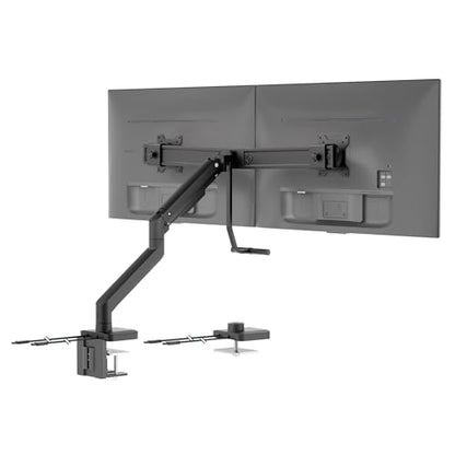 Mount-It! Dual Monitor Mount with Crossbar, Gas Spring Desk Mount for 2 Monitors 17–32", Holds 19.8 lbs Each, Full Motion Tilt Swivel Rotate, VESA 75x75 100x100, USB 3.0 & USB-C, Clamp or Grommet