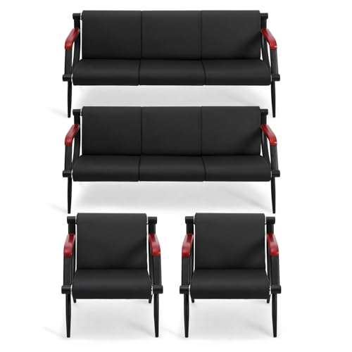 wonline Waiting Room Chairs Bench, Office Furniture Reception Chairs with Arms, Leather Chairs is Suitable for Clinic,Airport,Hospital,Barber,Salon,Bank Black-(2 * 1 seat&2 * 3 seat,4pcs) - color: Black, size: 2pcs*1-seat & 2pcs*3-seat