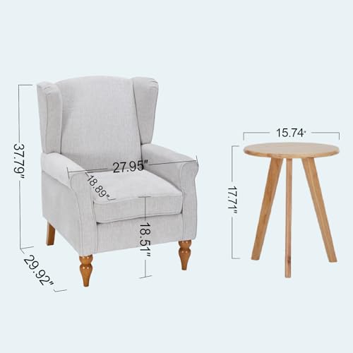 Mid-Century High Wingback Chair,Modern Fabric Accent Chair Armchair with Solid Wood Coffee Table Set,Leisure Single Sofa Chair for Living Room,Club,Home Reception,Beige - color: Beige.