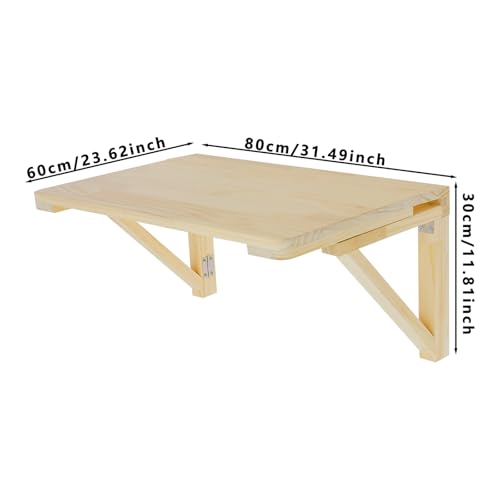 Wall Mounted Folding Table, 31.5x23.6in Fold Down Wall Mounted Desk, Wooden Folding Workbench, Multi-use Foldable Table for Dining Laundry Kitchen Office