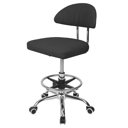 Ergonomic Drafting Stool for Home Office, Height Adjustable Swivel Seat with Backrest and Foot Rest, 360 Degree Rolling Computer Chair, Heavy Duty Metal Base, 220lbs Capacity, Black Black - color: Black