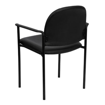 EMMA + OLIVER Black Vinyl Stackable Steel Side Reception Chair | Contoured Cushions, Powder Coated Frame, Durable Construction, Commercial Use - color: Black Vinyl