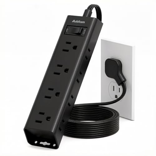 Power Strip Surge Protector with 12 Outlets, Flat Plug Extension Cord 10FT | Ultra Thin Wall Plug, 3-Side Wide Spaced Outlet Extender, 1050J, Wall Mount Desk Charging Station for Home Office Garage - color: Black, size: 10 Ft