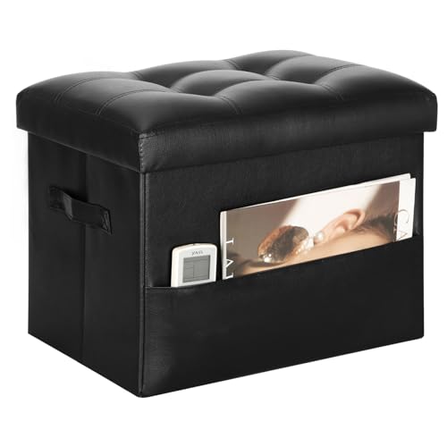 BelugaHelper Storage Ottoman Foot Rest with Thicker Foam Padded Seat, Black | Small Ottoman with Storage with Thicker Foam Padded Seat, Foot Rest Stool Under Desk with Side Pockets & Handles, 17x13x13in - color: Black, size: 17"D x 13"W x 13"H