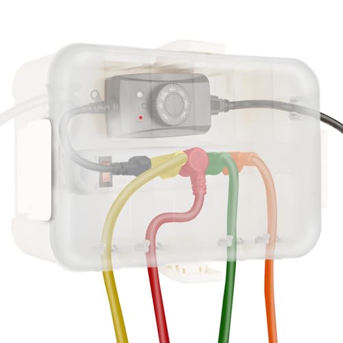 Flemoon Large Outdoor Electrical Box, Waterproof Extension Cord Cover | 6 Cable Entry Ports, IP54 Weatherproof Connection Box with Clear Lid for Photocell Light Sensor Timer, Outlet, Socket, White - color: Transparent and White, size: Large