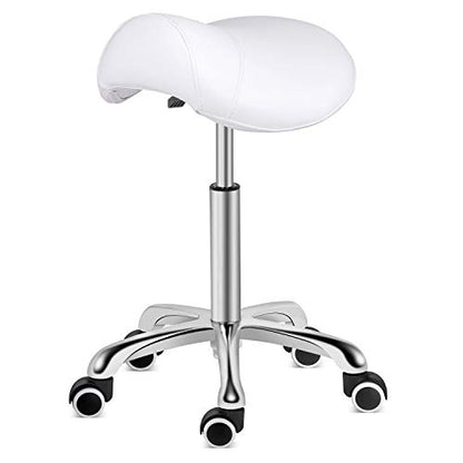 Kaleurrier Rolling Saddle Stool with Wheels: Massage Adjustable Stool - color: White, style: Without Back
