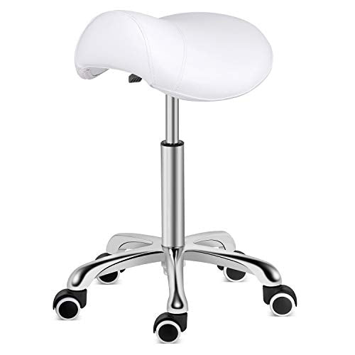 Kaleurrier Rolling Saddle Stool with Wheels: Massage Adjustable Stool - color: White, style: Without Back