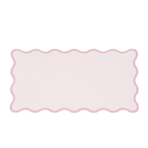 Scalloped Desk Mat, 31.5" x 15.7", PU Leather, Waterproof Anti-Slip, Cute Aesthetic Desk Pad for Office/Home/Game/Vanity (Pink, 31.5 X 15.7) - color: Pink