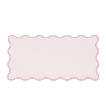 Scalloped Desk Mat, 31.5" x 15.7", PU Leather, Waterproof Anti-Slip, Cute Aesthetic Desk Pad for Office/Home/Game/Vanity (Pink, 31.5 X 15.7) - color: Pink