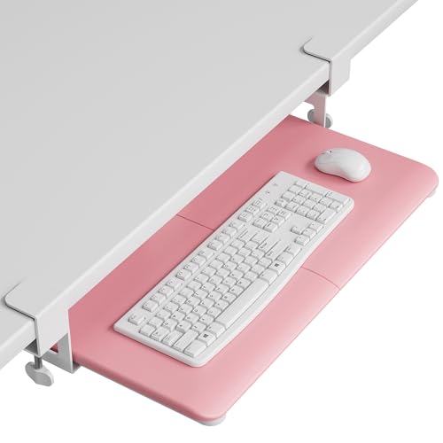 BONTEC Under Desk Keyboard Tray, Pull-Out Keyboard & Mouse Platform | C-Clamp Mount, Space-Saving Ergonomic Slide-Out Drawer, 31.3 in Including Clamps, 25.6 x 11.8 in Tray, Pink - color: Pink, size: 25.6" x 11.8"