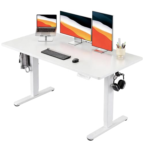 HUANUO Electric Standing Desk, Whole Piece Desktop, Adjustable Height Computer Desk, 4 Height Memory Settings, Sit Stand Up Desk for Home Office, 55" x 27", White - color: White, size: 55" X 27"