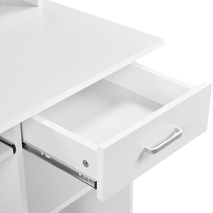 Yaheetech Computer Desk with Keyboard Tray, Drawers, and Shelves, White | This Desk Has a Pull-Out Keyboard Tray, a Drawer, and an Adjustable Open Shelf for Books, Files, and Home Office Supplies. - color: White