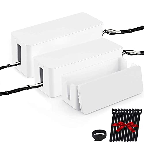 Cable Management Boxes Organizer, Large Storage Wires Keeper Holder for Desk, TV, Computer, USB Hub, System to Cover and Hide & Power Strips & Cords (White) 1 - color: White