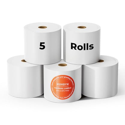 MUNBYN Thermal Paper 3 1/8 x 230ft, 5 Rolls Receipt Paper Work for Star Micronics TSP100 TSP143 Epson 80mm Receipt Printer Square POS Register Credit Card Terminals, Pos Register Paper BPA Free - size: 3 1/8" x 230', style: 5 Rolls