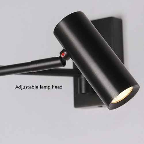 LED Swing Arm Wall Sconce with Dimmer Switch Modern Adjustable Wall Mounted Reading Lamp Black Metal Directional Task Light for Bedroom Bedside Living Room Hallway Office Dorm Art Display