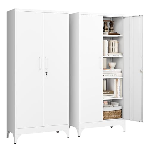 Letaya 71" H Metal Storage Cabinet with 2 Doors and 4 Shelves,Tall Kitchen Pantry Cabinets,Utility Pantry Organizers for Cupboard/Dining/Bathroom/Home Office/Garage, Steel Tool Cabinets - color: White, size: 70.9 X 32 X 16 In(H X W X D)