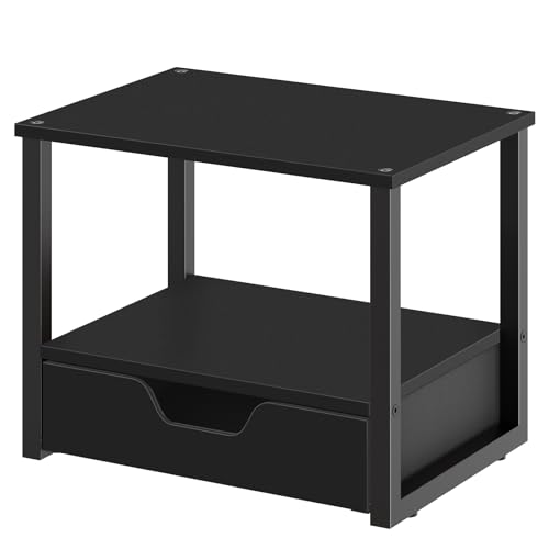 YATINEY Desktop Printer Stand, 2-Tier Printer Table with Non-Woven Drawer, Multi-Purpose Desk Organizer for Home Office, Under Desk Open Organizer Shelf, Black PS01BB - color: Black