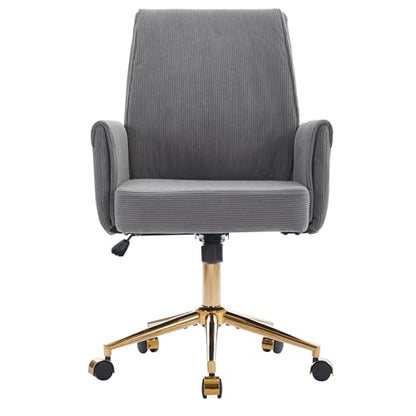 YITAI Stripes Velvet 360°Swivel Desk Chair, Modern Height Adjustable Home Office Armchair with Gold Base and Wheels for Vanity, Comfy Computer Chair for Study Living Room Bedroom（Gray） - color: Grey