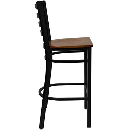 Flash Furniture HERCULES Series Black Ladder Back Metal Restaurant Barstool - Cherry Wood Seat - color: Cherry Wood Seat/Black Metal Frame, size: Set of 1