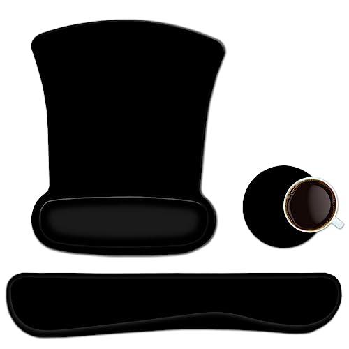 ToLuLu Keyboard Wrist Rest Pad Ergonomic Mouse Pad Set, Cute Mouse Pad for Computer Laptop, Non Slip Mousepad Keyboard Wrist Support with Raised Memory Foam for Easy Typing Pain Relief, Plain Black - color: Plain Black