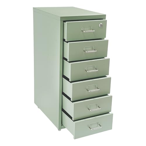 6 Drawers File Cabinet with Lock Rolling Mobile Filing Cabinet with Wheels Under Desk Vertical Filing Cabinet for Office/Home Metal (Cream Green) - color: Cream Green