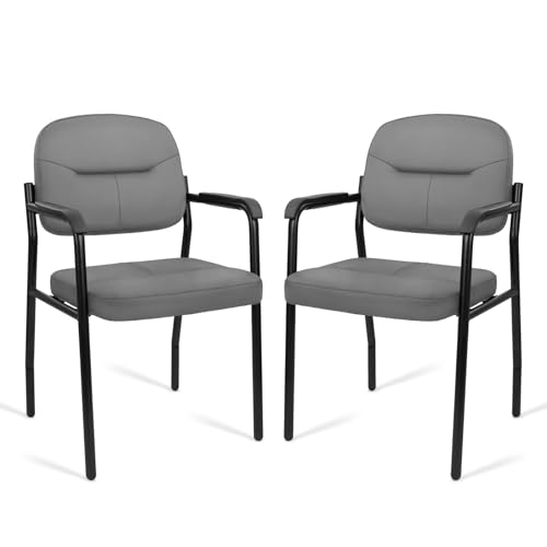 CLATINA Leather Guest Chair Sets of 2, Office Reception Chair No Wheels with Armrests and Lumber Support, Ergonomic Desk Armchair for Meeting Waiting Conference Lobby Room, Grey - color: Grey-laurel, size: 2pack