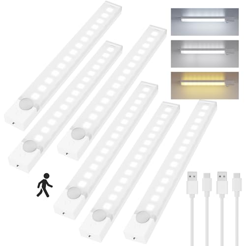 Under Cabinet Lighting Rechargeable, 8Inch Motion Sensor Light Indoor 6Pack | Motion Sensor Light Indoor 3 Color Dimmable Closet Light Battery Operated, Magnetic Under Counter Lights for Kitchen - size: 8inch-6pack