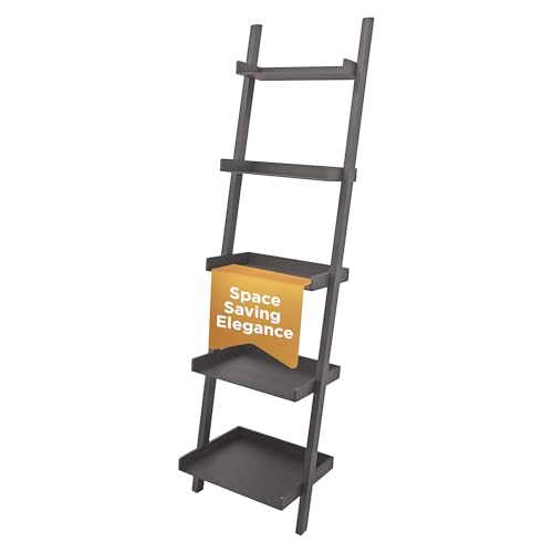 Kiera Grace Providence Hadfield 5 Tier Ladder Shelf, Leaning Bookshelf Storage Rack for Home, Office, 18" x 67", Medium Grey - color: Gallant Grey