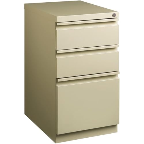 BOWERY HILL Mobile Pedestal Filing Cabinet, 20" Deep, Steel Construction, Putty/Beige Finish, 3-Drawer Box/Box/File Configuration, Lockable, Hidden Casters, Letter-Size Hanging File Storage - color: Beige