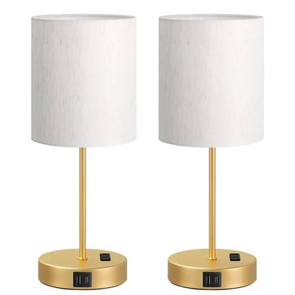 17.6" Gold Touch Lamps for Bedroom Set of 2 - Dimmable, USB C+A, AC Outlet | Large 17.6" Tall Lamp, 3-Way Dimming, 5000K Daylight Bulbs, Cream Lampshade Gold Base, for Living Room, Boys, Men, Girls - color: Gold