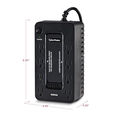 CyberPower ST425 Standby UPS Battery Backup and Surge Protector | 425VA/260W, 8 Outlets, Compact, UL Certified - size: 425VA, style: Compact