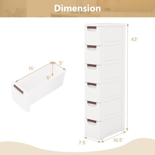 LOKO 6-Drawer Narrow Storage Cabinet, Slim Rolling Cart, Mobile Plastic Cart Container with Pull Handles, Built-in Wheels, for Living Room, Kitchen, Bathroom, Office (7.5"x16.5"x43" (6 Drawer)) - size: 7.5"x16.5"x43" (6 Drawer)