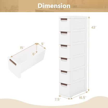 LOKO 6-Drawer Narrow Storage Cabinet, Slim Rolling Cart, Mobile Plastic Cart Container with Pull Handles, Built-in Wheels, for Living Room, Kitchen, Bathroom, Office (7.5"x16.5"x43" (6 Drawer)) - size: 7.5"x16.5"x43" (6 Drawer)