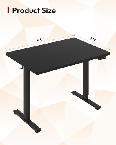 SANODESK One-Piece 1'' Thick Height Adjustable Standing Desk 48''x30'' - color: Black Frame+black Top, size: 48x30"