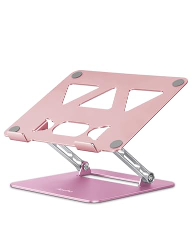 Aoviho Adjustable Laptop Stand for Desk,Portable Laptop Stand Holder and Riser,Foldable Aluminum Notebook Computer Stands for MacBook Air Pro HP Lenovo Dell Samsung, 10-15.6 inch,Blush Rose Silver - color: Blush Rose Silver