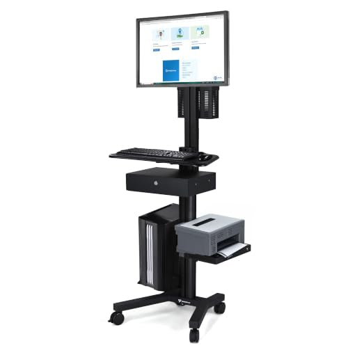 Yescom NexusX Core Mobile Computer Cart Rolling PC Stand Desk Workstation | with Drawer Black - color: Black, size: 1 Monitor with Drawer