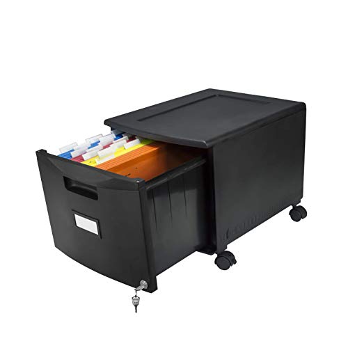 Storex Single-Drawer Mobile Filing Cabinet, 1 Legal/Letter-Size File Drawer, Black, 14.75" X 18.25" X 12.75" - color: Black, size: 1-Pack, style: 1-Drawer, With Casters