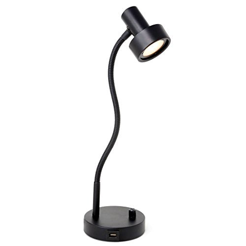 O’Bright Dimmable LED Desk Lamp with USB Charging Port (5V/2A), Full Range Dimming LED, Table Lamp with USB Charger, Flexible Gooseneck, Office Desk Lamp/Bedside Lamp, Vintage Design (Black) - color: Black
