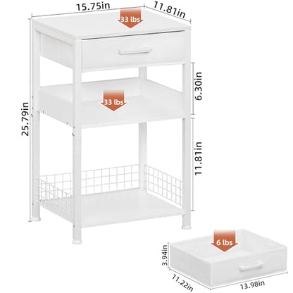 Lerliuo Printer Stand with Storage,3 Tier Home Office Organizer with Fabric Drawer,Industrial Style Printer Table for Printer, Scanner, Paper and Office Supplies - color: White