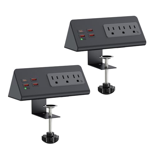 Nightstand Charging Station, Nightstand Edge Power Strip with 3 AC Outlets, 4 Fast Charging USB Ports, Connect 6.56FT Flat Plug, Desk Surge Protector for Office Home Hotel, 2-Pack(Black) - color: 2Pack-Black