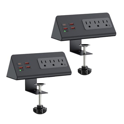 Nightstand Charging Station, Nightstand Edge Power Strip with 3 AC Outlets, 4 Fast Charging USB Ports, Connect 6.56FT Flat Plug, Desk Surge Protector for Office Home Hotel, 2-Pack(Black) - color: 2Pack-Black