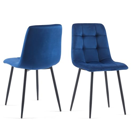 Homedot Modern Dining Table Set for 2,37-in Round Kitchen Table Chairs Set Space Saving, Rustic Brown Dinner Table with Navy Blue Dining Room Side Chairs Upholstered, Small Breakfast Nook Table Set - color: Navy Blue, size: 1* Round Table+2*Chair
