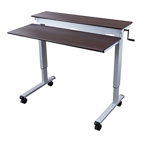 S STAND UP DESK STORE Crank Adjustable Tier Standing Desk with Heavy Duty Steel Frame (Silver Frame/Dark Walnut Top, 48in Wide) - color: Silver Frame/Dark Walnut Top, size: 48 Inches
