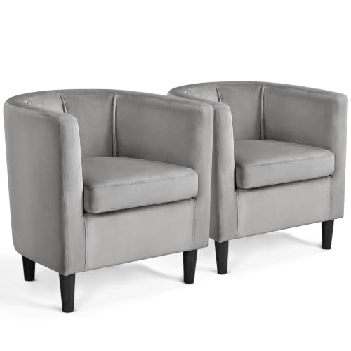 Yaheetech Barrel Accent Chairs Set of 2, Modern Armchairs, Gray | Soft Velvet Chair with High-Density Foam Seat, Upholstered Barrel Sofa Chair for Living Room Bedroom Waiting Room - color: Grey, size: Set of 2