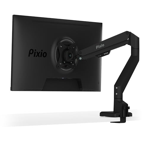 Pixio PS1S Wave Black Single Monitor Arm Stand Desk Mount - Fits up to 32 inches Monitors and up to 19.8lbs. VESA Compatibility and Integrated Cable Management - color: Black, size: Single